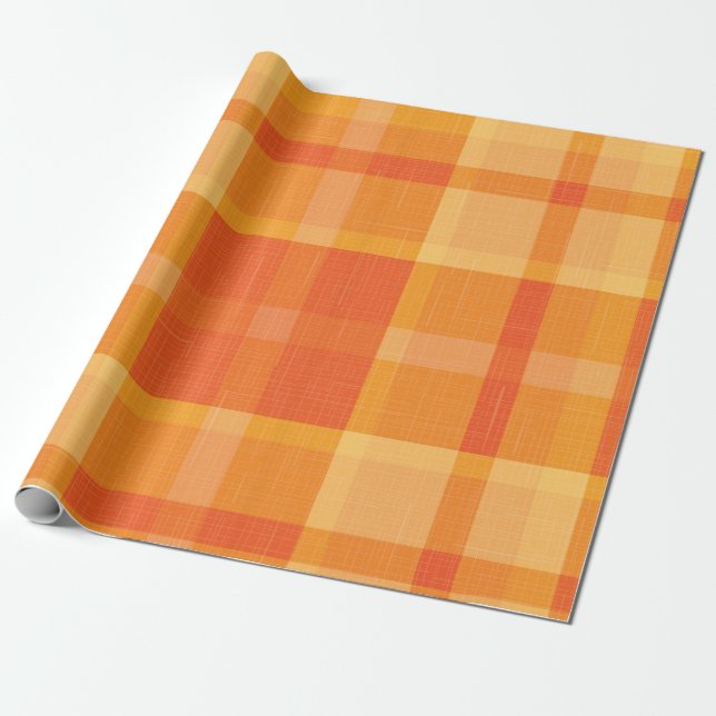 Rustic Orange Autumn  Fall Plaid Tartan Wrapping P Paper (Unrolled)