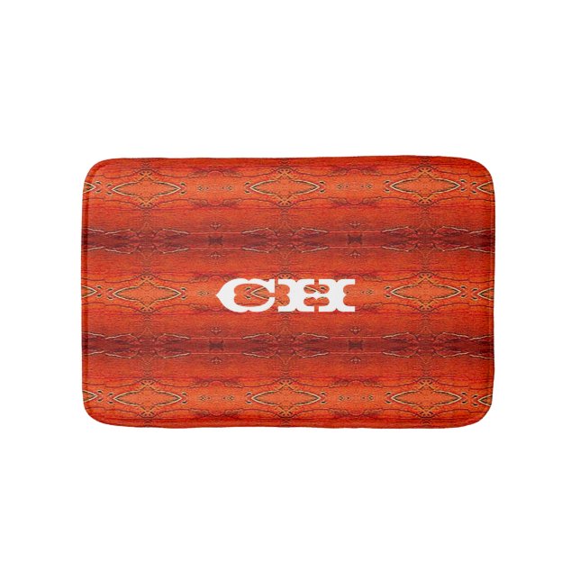 Rustic Orange Aztec Stripes Pattern Monogram Bath Mat (Front)