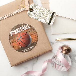 Rustic Orange Basketball Baby Shower Classic Round Sticker