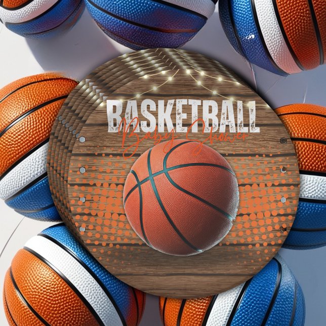 Rustic Orange Basketball Baby Shower Paper Plate (Creator Uploaded)