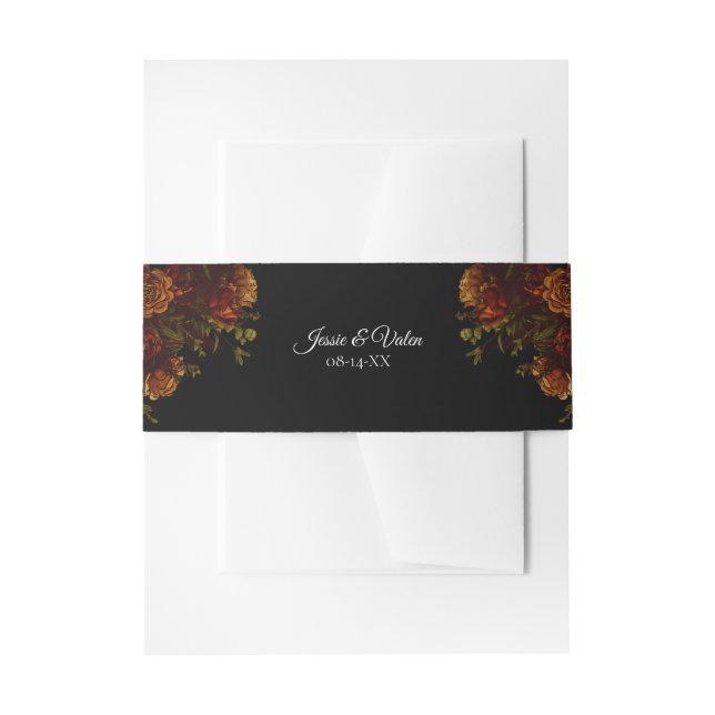 Rustic Orange Black Elegant Wedding Invitation Belly Band (Front Example)