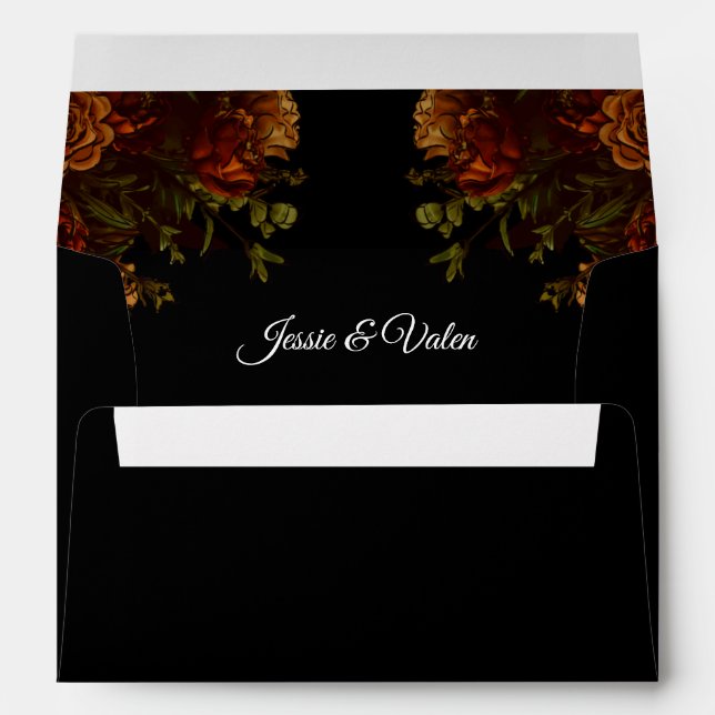 Rustic Orange Black Elegant Wedding Invitation Envelope (Back (Bottom))