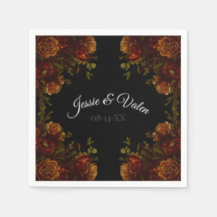 Rustic Orange Black Elegant Wedding Invitation Napkin