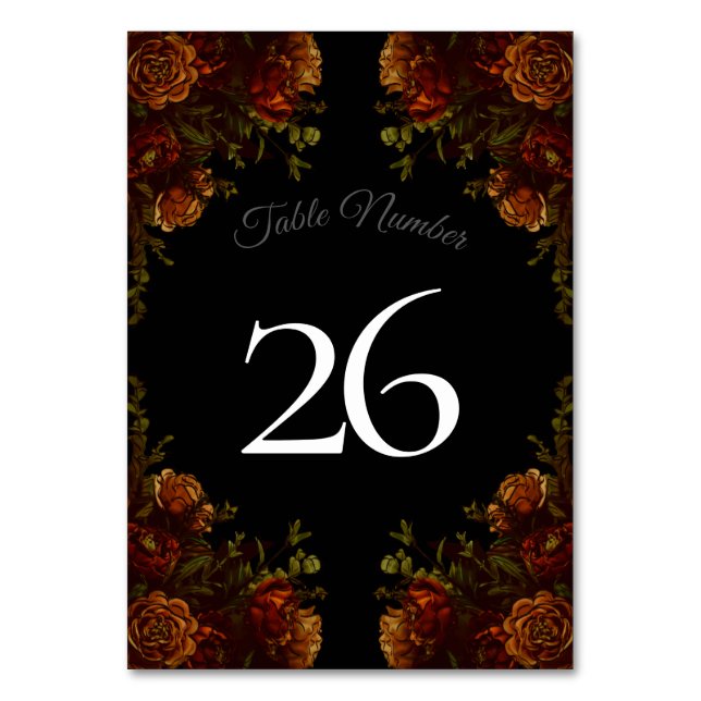 Rustic Orange Black Elegant Wedding Invitation Table Number (Back)