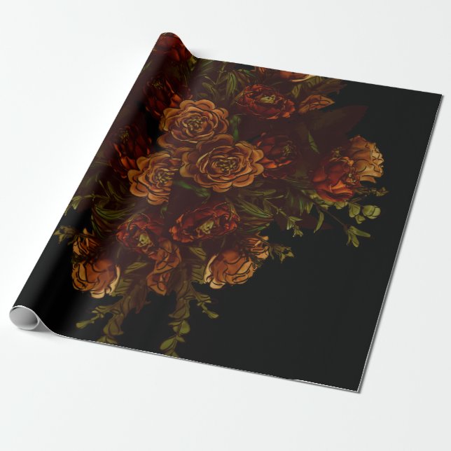 Rustic Orange Black Elegant Wedding Invitation Wrapping Paper (Unrolled)