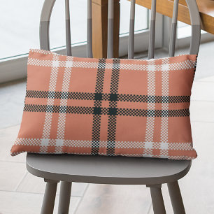 Rustic Orange Black Plaid Pattern Summer Autumn Lumbar Cushion