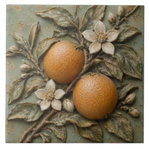 Rustic Orange Blossom Citrus Faux Relief Ceramic Tile