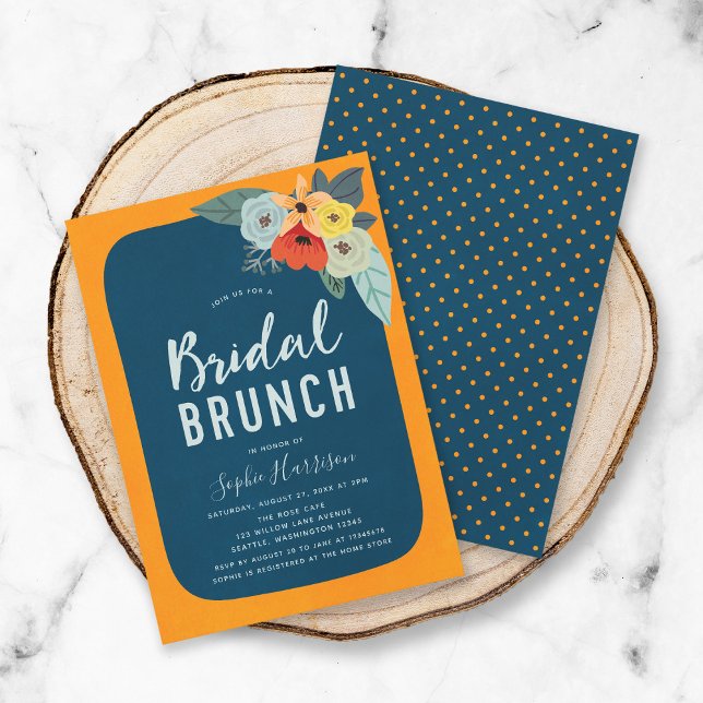 Rustic Orange Blue Floral Bridal Brunch Invitation (Creator Uploaded)