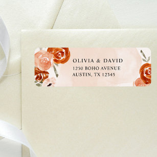 Rustic Orange Boho   Watercolor Blush Wedding Return Address Label