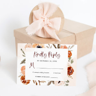 Rustic Orange Boho   Watercolor Wedding RSVP Card