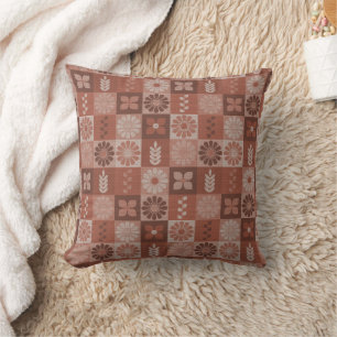 Rustic Orange Brown Burlap Flowers Throw Pillow