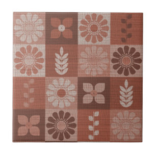 Rustic Orange Brown Burlap Pattern Ceramic Tile