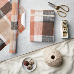 Rustic Orange Brown Desert Sand Plaid Pattern Wrapping Paper