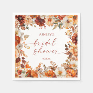 Rustic Orange Burgundy Floral Bridal Shower Napkin