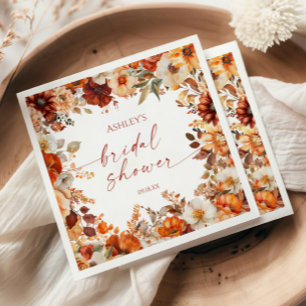 Rustic Orange Burgundy Floral Bridal Shower Napkin