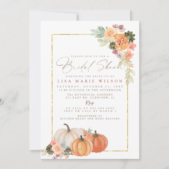 Rustic Orange Cactus Pumpkins Fall Bridal Shower Invitation (Front)