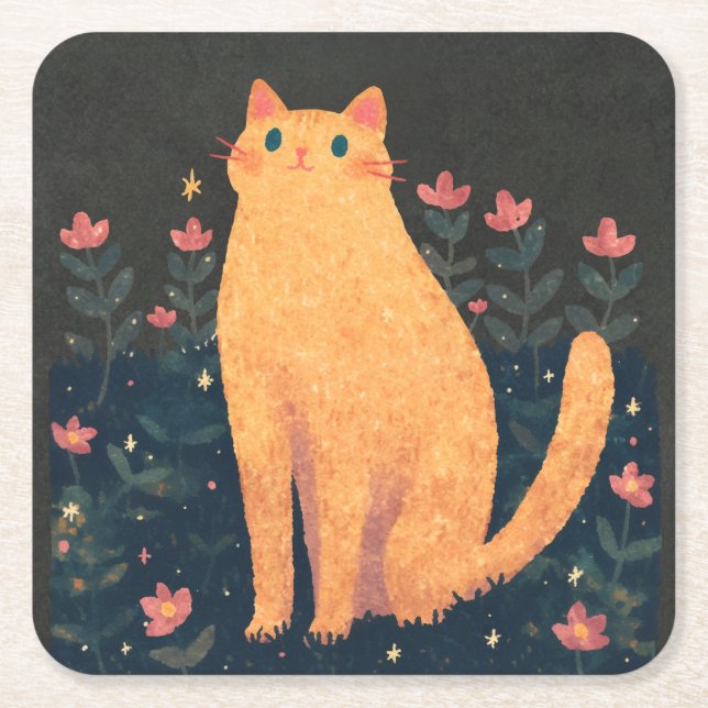 Rustic Orange Cat  Square Paper Coaster (Front)