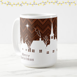 Rustic Orange Christmas Village Chevron Knit Coffee Mug