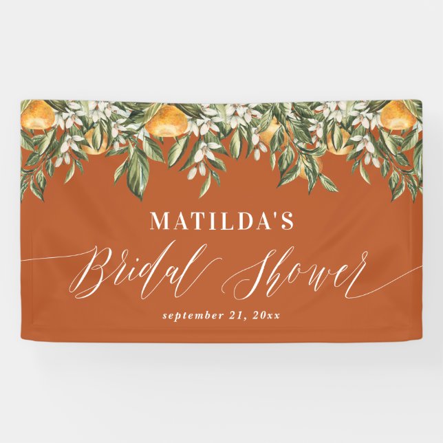 Rustic orange citrus botanical bridal shower party banner (Horizontal)