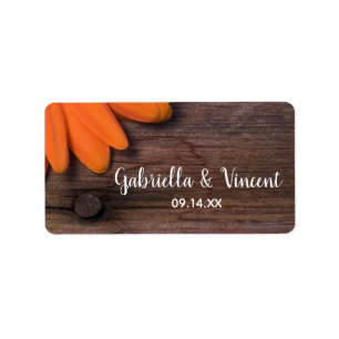 Rustic Orange Daisy and Barn Wood Country Wedding Label