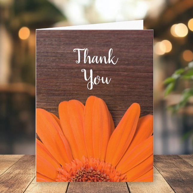 Rustic Orange Daisy and Barn Wood Thank You Card (Creator Uploaded)