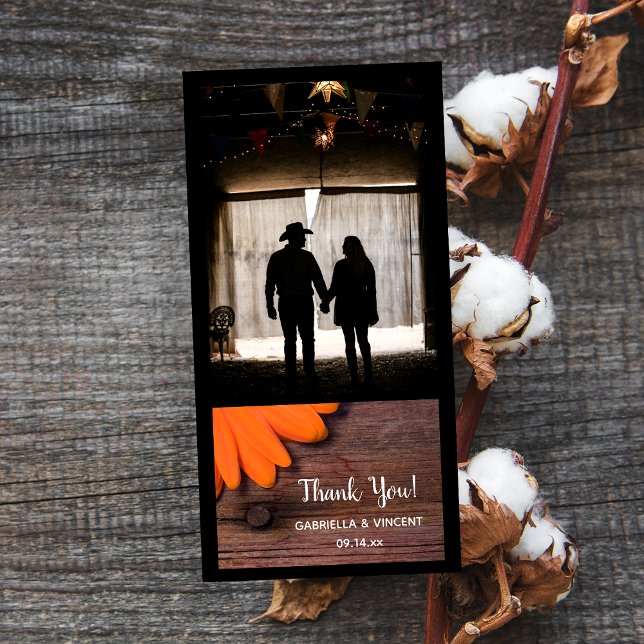 Rustic Orange Daisy Barn Wood Country Thank You Card (Creator Uploaded)