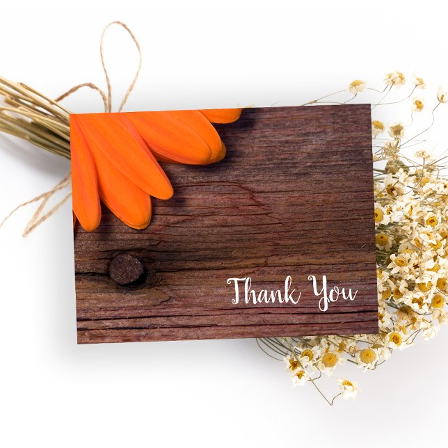 Rustic Orange Daisy Barn Wood Country Thank You Postcard (Creator Uploaded)