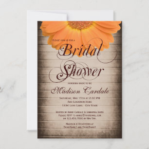 Rustic Orange Daisy Bridal Shower Invitations