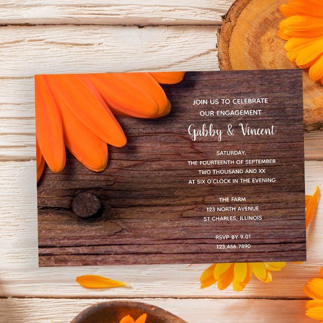 Rustic Orange Daisy Country Barn Engagement Party Invitation (Creator Uploaded)