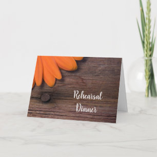 Rustic Orange Daisy Country Barn Rehearsal Dinner Invitation