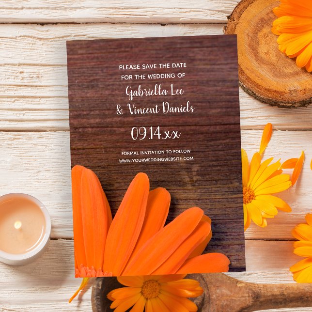 Rustic Orange Daisy Country Wedding Save the Date (Creator Uploaded)