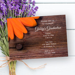 Rustic Orange Daisy Graduation Barn Party Invitation