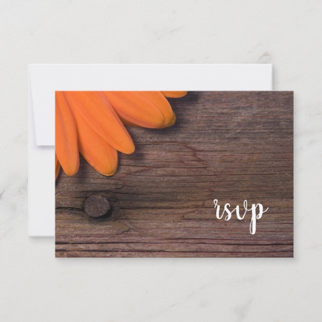 Rustic Orange Daisy Ranch Wedding RSVP Card (Front)