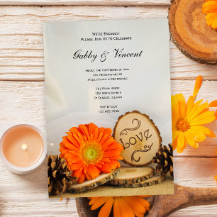 Rustic Orange Daisy Woodland Engagement Party Invitation