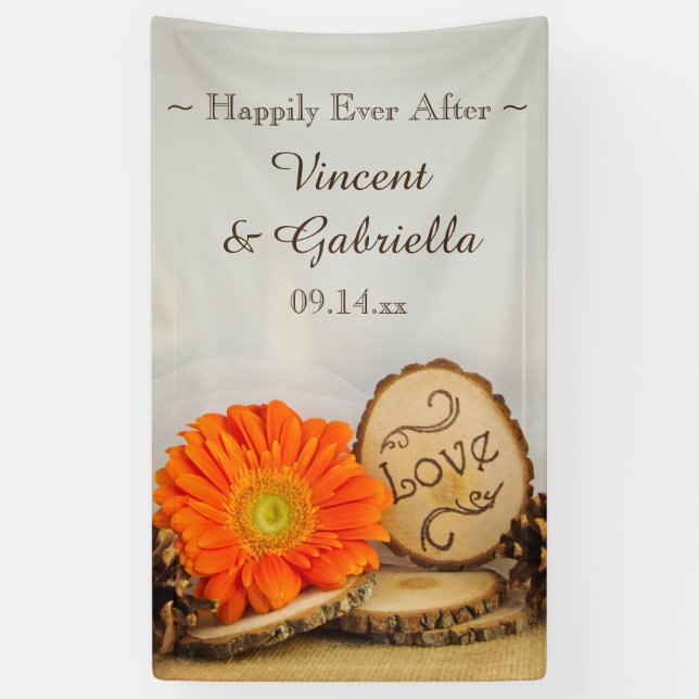 Rustic Orange Daisy Woodland Wedding Banner (Vertical)