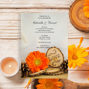 Rustic Orange Daisy Woodland Wedding Invitation