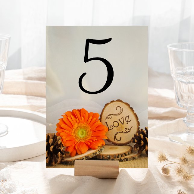 Rustic Orange Daisy Woodland Wedding Table Numbers (Creator Uploaded)