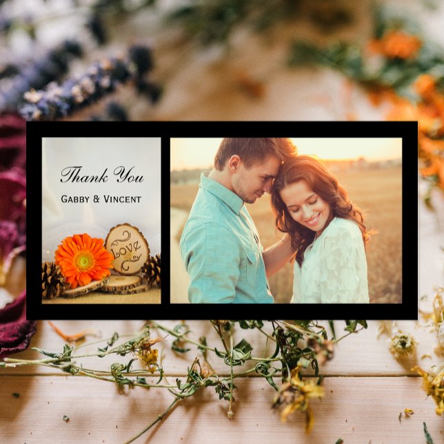 Rustic Orange Daisy Woodland Wedding Thank You (Creator Uploaded)