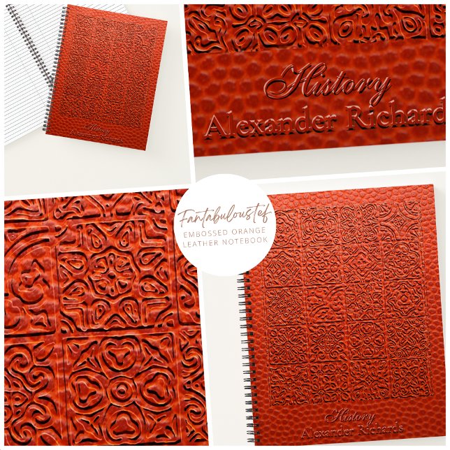 Rustic Orange Embossed Faux Leather Tile Pattern Notebook (Creator Uploaded)