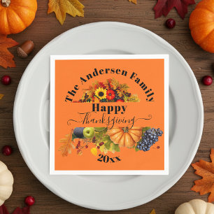 Rustic Orange Fall Harvest Family Thanksgiving Napkin