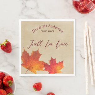 Rustic Orange Fall in Love Leaves Autumn Wedding Napkin