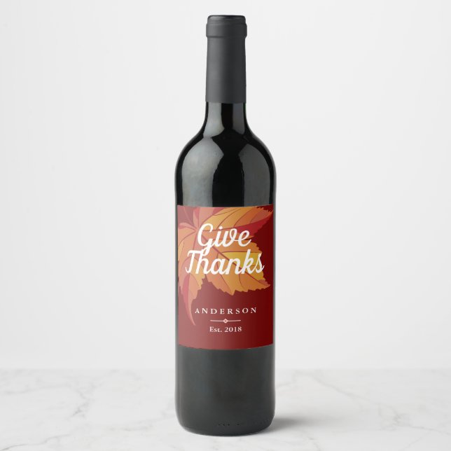Rustic Orange Fall Leaf & Red | Personalised Wine Label (Front)