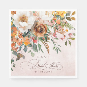 Rustic Orange Floral Fall Bridal Shower  Napkin