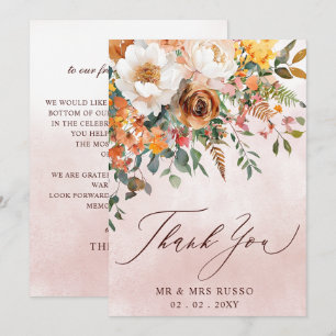Rustic Orange Floral Fall Wedding Thank You Card