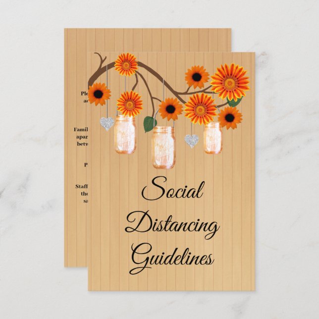 Rustic Orange Floral Mason Jar Safety Measures Enclosure Card (Front/Back)