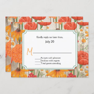 Rustic Orange Floral Wedding RSVP Card