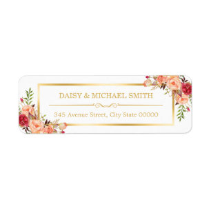 Rustic Orange Flowers Chic White Gold Frame Return Address Label