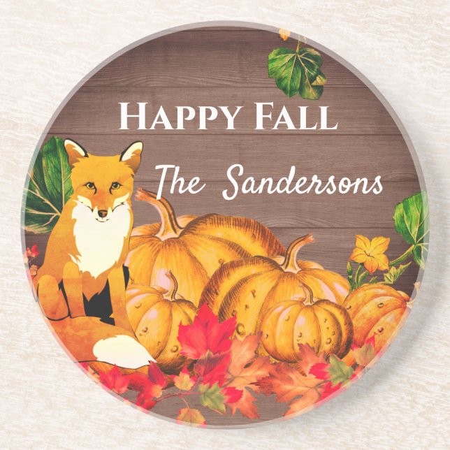 Rustic Orange Fox Pumpkin Fall Autumn Leaves  Coaster (Front)