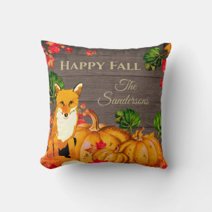 Rustic Orange Fox Pumpkin Fall Autumn Leaves Cushion