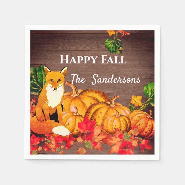 Rustic Orange Fox Pumpkin Fall Autumn Leaves  Napkin (Front)